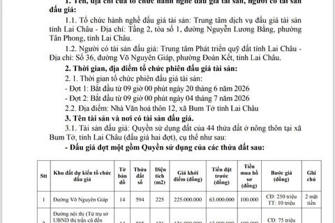 THÔNG BÁO CÔNG KHAI VIỆC ĐẤU GIÁ TÀI SẢN